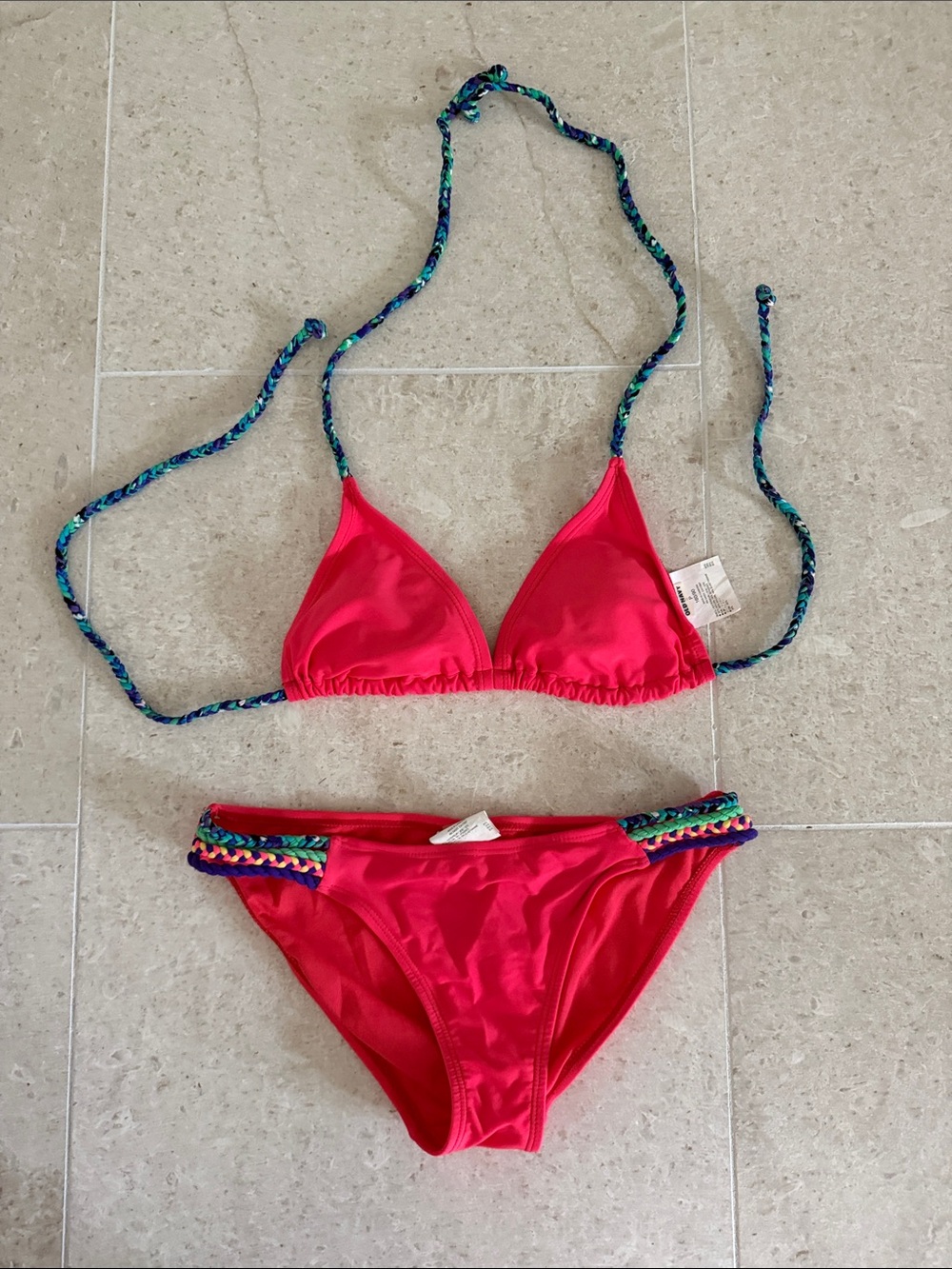 Old Navy Bright Red Bikini with Multicolor Braided Straps